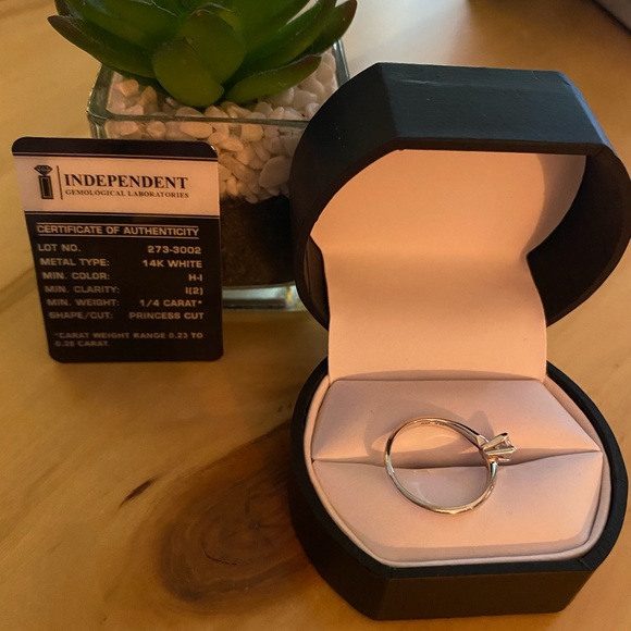 PRINCESS CUT SOLITAIRE DIAMOND 14K WHITE GOLD SIZE 6 RING 1/4 CARAT H-I … - Picture 11 of 12